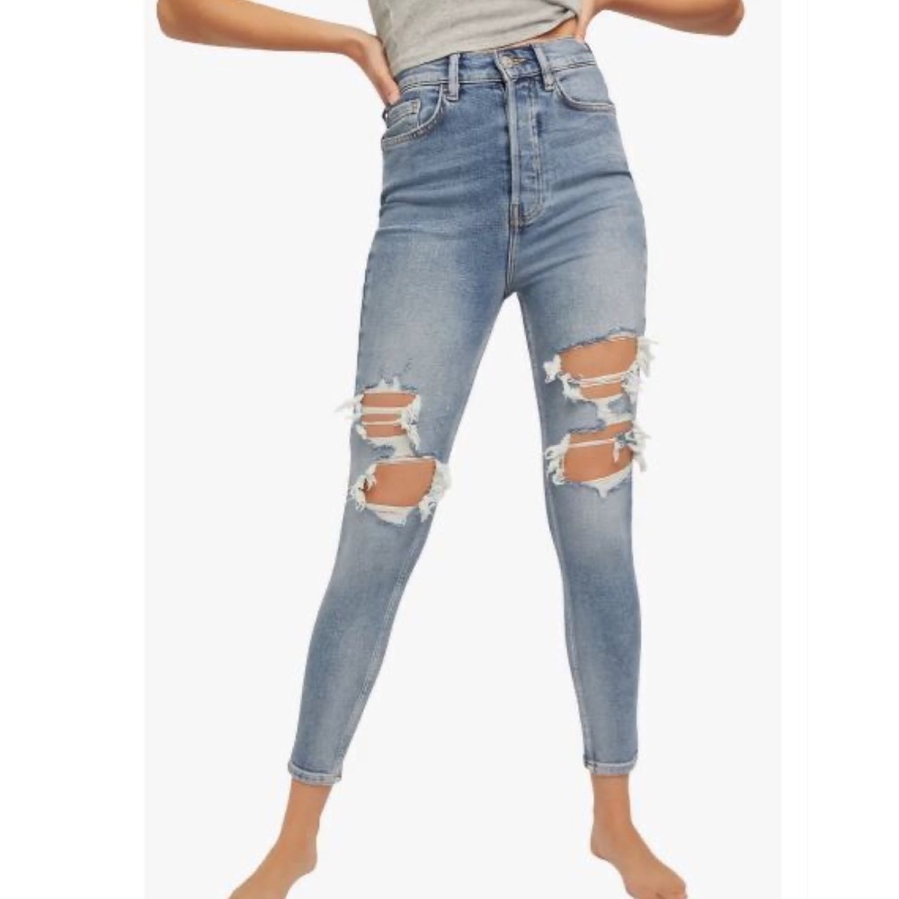NWT Free People We The Free Phoenix Distressed Button Fly Jeans - Size 25